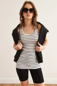 Olalook Women's Striped White Long Camisole Athlete - Image 3