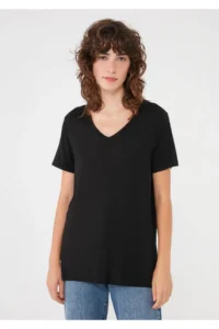 Mavi Women V-neck Black Basic T-Shirt - Image 3