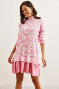 Olalook Women's Ecru Pink Garnished Thessaloniki Dress - Image 2