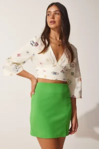 Happiness İstanbul Women Neon Green slit Mini Skirt - Image 3