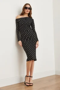 Olalook Women's Polka Dot Black Boat Neck Knitted Mini Dress - Image 2