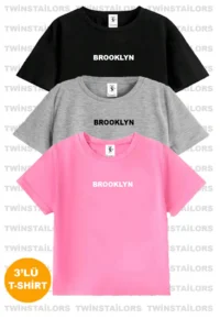 twins tailors Printed 3-Pack Unisex Gray-Black-Pink Children's T-Shirt/T-Shirt