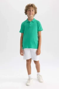 DeFacto Polo Neck Pique Short Sleeve Basic Plain T-Shirt Boy - Image 2