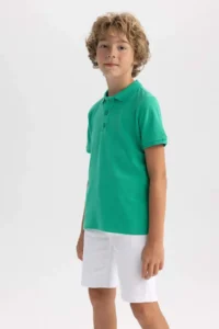 DeFacto Polo Neck Pique Short Sleeve Basic Plain T-Shirt Boy - Image 3