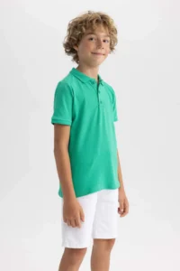 DeFacto Polo Neck Pique Short Sleeve Basic Plain T-Shirt Boy - Image 4