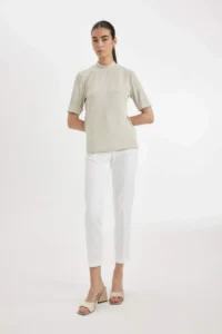 DeFacto Half Turtleneck Smart Ribbed Camisole Basic Plain Short Sleeve T-Shirt - Image 2