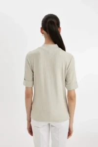 DeFacto Half Turtleneck Smart Ribbed Camisole Basic Plain Short Sleeve T-Shirt - Image 6