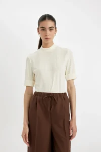 DeFacto Regular Fit Half Turtleneck Smart Ribbed Camisole Basic Plain Short Sleeve T-Shirt B1177ax24au - Image 3