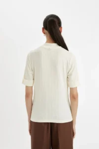 DeFacto Regular Fit Half Turtleneck Smart Ribbed Camisole Basic Plain Short Sleeve T-Shirt B1177ax24au - Image 5