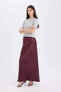 DeFacto A Cut Normal Waist Satin Midi Skirt - Image 3