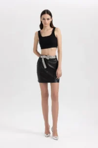 DeFacto Coool A Cut Faux Leather Mini Skirt B2859ax23wn - Image 2