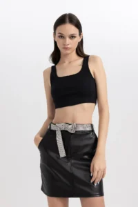 DeFacto Coool A Cut Faux Leather Mini Skirt B2859ax23wn - Image 3
