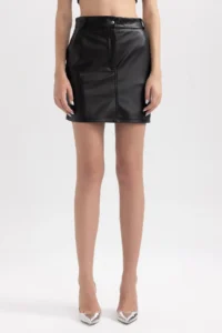 DeFacto Coool A Cut Faux Leather Mini Skirt B2859ax23wn - Image 5