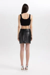 DeFacto Coool A Cut Faux Leather Mini Skirt B2859ax23wn - Image 7
