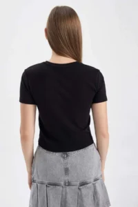 DeFacto Cool Dua Lipa Fitted Ribbed Short Sleeve T-Shirt - Image 5