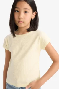 DeFacto Girl's Slim Fit Narrow Cut Crew Neck Basic Plain Ribbed Camisole Short Sleeve T-Shirt - Image 4