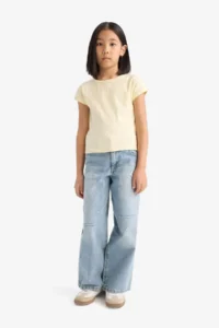 DeFacto Girl's Slim Fit Narrow Cut Crew Neck Basic Plain Ribbed Camisole Short Sleeve T-Shirt - Image 5
