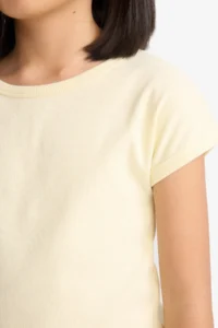 DeFacto Girl's Slim Fit Narrow Cut Crew Neck Basic Plain Ribbed Camisole Short Sleeve T-Shirt - Image 8