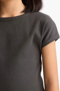 DeFacto Slim Fit Narrow Cut Crew Neck Basic Plain Ribbed Camisole Short Sleeve T-Shirt Girl Child - Image 5