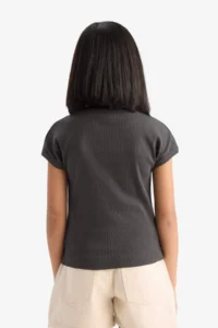 DeFacto Slim Fit Narrow Cut Crew Neck Basic Plain Ribbed Camisole Short Sleeve T-Shirt Girl Child - Image 6