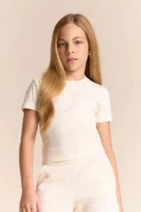 DeFacto Girl's Slim Fit Narrow Cut Crew Neck Ribbed Basic Plain Short Sleeve T-Shirt