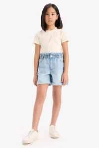 DeFacto Girl's Slim Fit Narrow Cut Crew Neck Ribbed Basic Plain Short Sleeve T-Shirt - Image 5