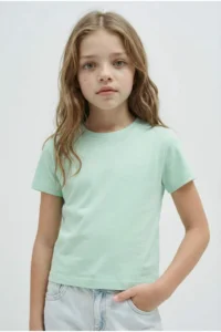 DeFacto Slim Fit Narrow Cut Crew Neck Ribbed Basic Plain Short Sleeve T-Shirt Girl Child - Image 3