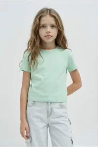 DeFacto Slim Fit Narrow Cut Crew Neck Ribbed Basic Plain Short Sleeve T-Shirt Girl Child - Image 4