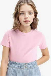 DeFacto Slim Fit Narrow Cut Crew Neck Ribbed Basic Plain Short Sleeve T-Shirt Girl Child