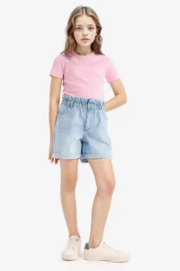 DeFacto Slim Fit Narrow Cut Crew Neck Ribbed Basic Plain Short Sleeve T-Shirt Girl Child - Image 2