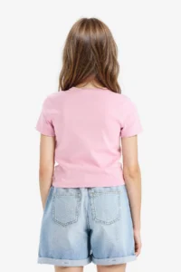 DeFacto Slim Fit Narrow Cut Crew Neck Ribbed Basic Plain Short Sleeve T-Shirt Girl Child - Image 5
