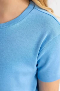 DeFacto Slim Fit Narrow Cut Crew Neck Ribbed Basic Plain Short Sleeve T-Shirt Girl Child - Image 4