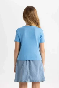 DeFacto Slim Fit Narrow Cut Crew Neck Ribbed Basic Plain Short Sleeve T-Shirt Girl Child - Image 5