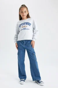 DeFacto Girl's Crop Crew Neck Sweatshirt B3708a823au - Image 2