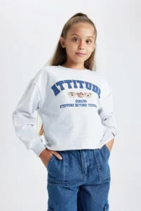 DeFacto Girl's Crop Crew Neck Sweatshirt B3708a823au - Image 3