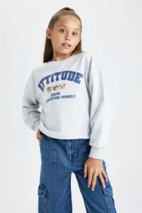 DeFacto Girl's Crop Crew Neck Sweatshirt B3708a823au - Image 4