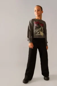 DeFacto Girl's Crop Crew Neck Printed Long Sleeve T-Shirt B3711a823au - Image 2