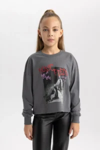 DeFacto Girl's Crop Crew Neck Printed Long Sleeve T-Shirt B3711a823au - Image 5