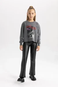 DeFacto Girl's Crop Crew Neck Printed Long Sleeve T-Shirt B3711a823au - Image 6