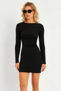 Cool & Sexy Women Black Shirred Mini Dress - Image 3