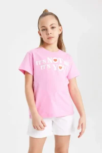 DeFacto Girl's Crew Neck Printed Short Sleeve T-Shirt