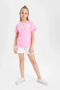 DeFacto Girl's Crew Neck Printed Short Sleeve T-Shirt - Image 2