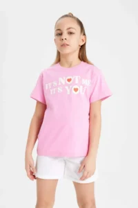DeFacto Girl's Crew Neck Printed Short Sleeve T-Shirt - Image 3