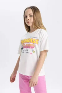 DeFacto Girl's Relax Fit Crew Neck Printed Short Sleeve T-Shirt - Image 4