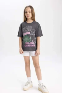 DeFacto Girl's Relax Fit Crew Neck Printed Short Sleeve T-Shirt - Image 2