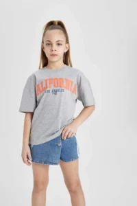 DeFacto Girl's Crew Neck Printed Short Sleeve T-Shirt