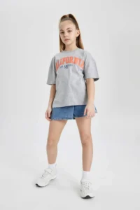 DeFacto Girl's Crew Neck Printed Short Sleeve T-Shirt - Image 2