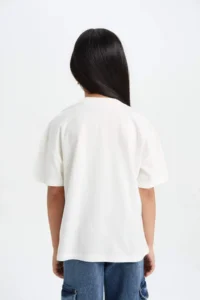 DeFacto Girl's Oversize Wide Fit Crew Neck Printed Short Sleeve T-Shirt - Image 5