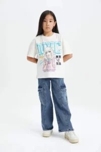 DeFacto Girl's Oversize Fit Crew Neck Back Printed Short Sleeve T-Shirt - Image 2