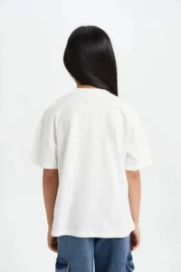DeFacto Girl's Oversize Fit Crew Neck Back Printed Short Sleeve T-Shirt - Image 4